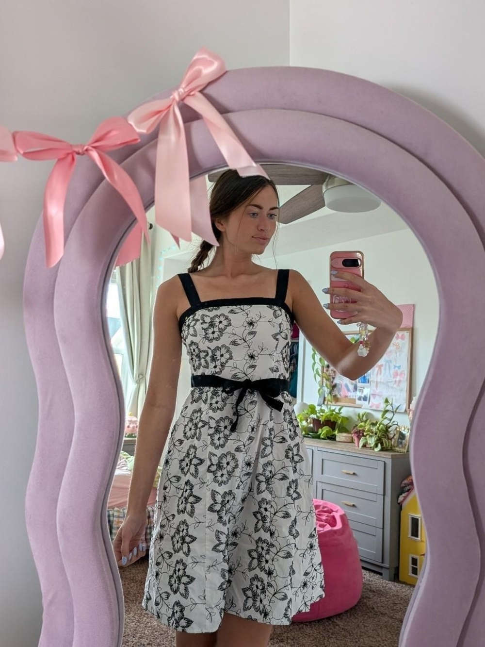 City Triangles Black and White Floral Midi Dress with Bow Size 11